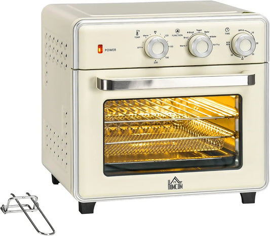 Homcom Heißluftfritteuse C-230, 60 Min. Timer, Grillrost und Krümelblech, Metall, Minibackofen mit Umluft 20L Mini Ofen mit Backblech, Leistung 1400W