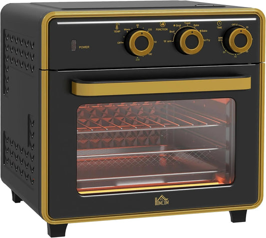 Homcom Heißluftfritteuse C-230, 60 Min. Timer, Grillrost und Krümelblech, Metall, Minibackofen mit Umluft 20L Mini Ofen mit Backblech, Leistung 1400W