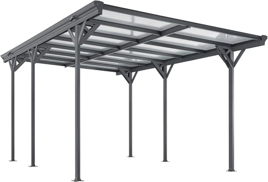Carport Juskys, Unterstand für Autos, mit Flachdach 5x3 m, Überdachung aus Aluminium mit Doppelstegplatten, Dunkelgrau, freistehende Montage