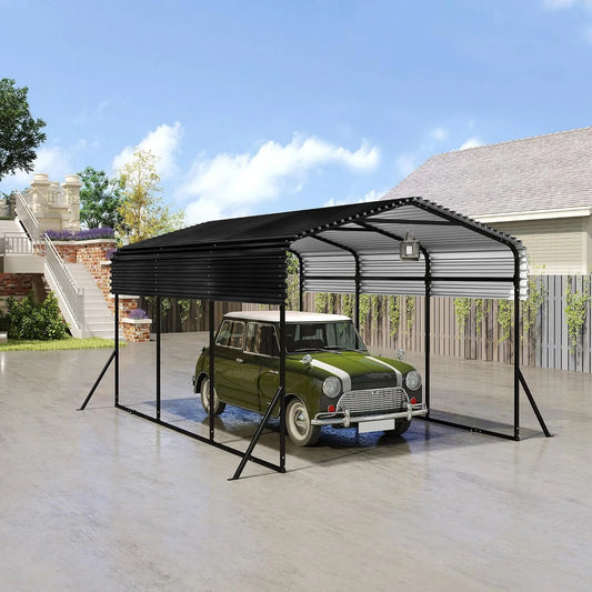 Carport 15FT, Outdoor-Autozelt-Garage, 10 x in Schwarz, Metall Außengarage-Auto-Unterstand