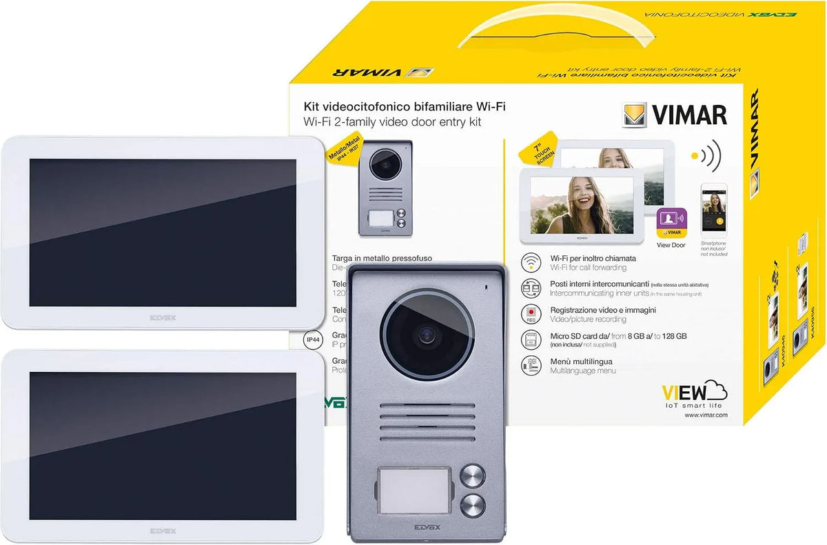Modell 2-Taste Videosprechenalagen-Set enthält Freisprech-Touchscreen-Videohaustelefon LCD und WLAN-Verbindung K40956 7in VIMAR, 2 Familien