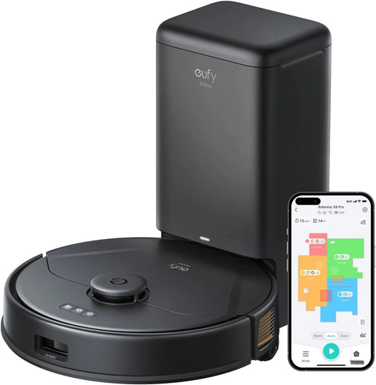 Saugroboter, eufy X8 Pro mit Absaugstation & Wischfunktion, Twin-Turbine 2× 4.000Pa Saugkraft, Entwirrungs-Bürste, iPath Laser-Navigation