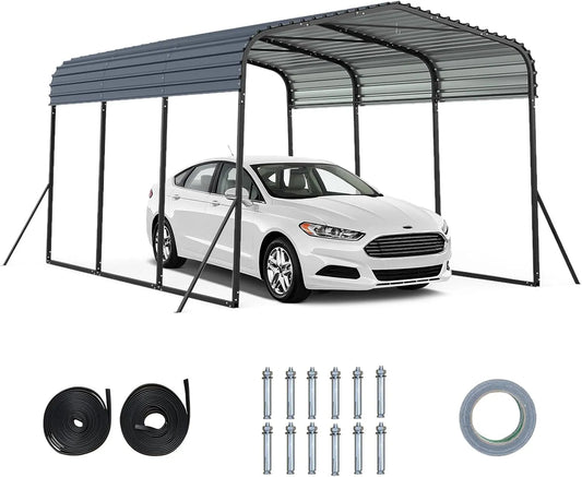 Costway Carport, Garagezelt wasserdicht mit Metallrahmen & 4 zusätzlichen Schrägbeinen, Lagerzelt, SUV, Boot, Zeltgarage 440 x 300 cm, LKW