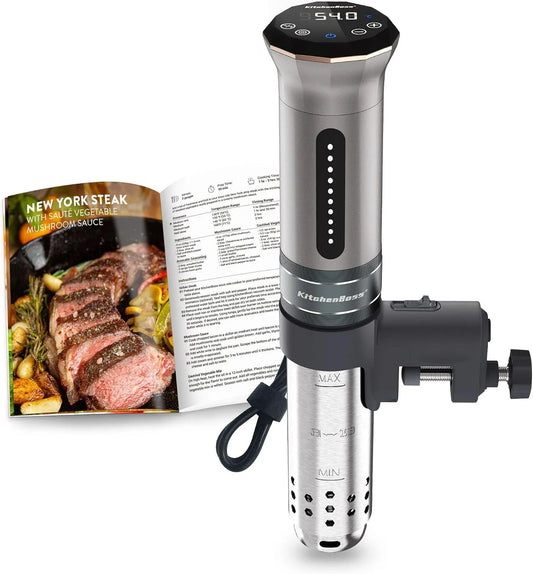 Modell Vide Roner für Küche IPX7 KitchenBoss Sous, wasserdicht, präzise Temperaturregelung, Leistung 1100 W, niedrige Temperatur, Zirkulatoren