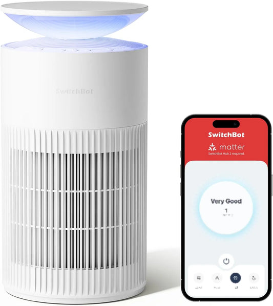 Luftreiniger SwitchBot, CADR 400m³, 400m³/h, h bis zu 83㎡ Zimmer, 20dB Schlafmodus, mit App-Steuerung und Nachtlicht