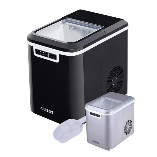 Arebos Eiswürfelmaschine, Gewicht 12 kg, 24 h, 10-15 Minuten Produktionszeit, 2 Eiswürfel-Größen, Fassungsvermögen 2,2 Liter Wassertank, Leise