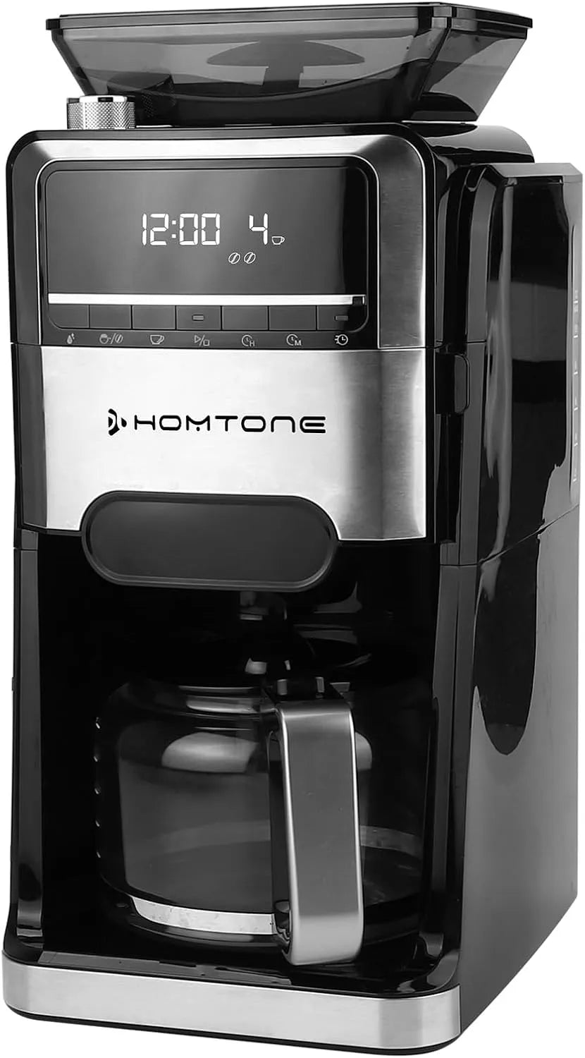 Kaffeemaschine 24h Homtone Thermoblock, Leistung 1400W, Metall Permanentfilter, Timer Filterkaffeemaschine mit 12 Tassen Glaskanne