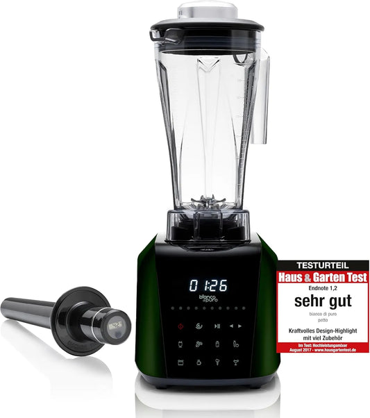 Hochleistungsmixer Patto, inklusive. AufsatzTri-Set Smoothie Maker 8 Mixprogramme 2 Liter Mixbehälter BPA-frei, Deep Ocean Green, Bianco di puro