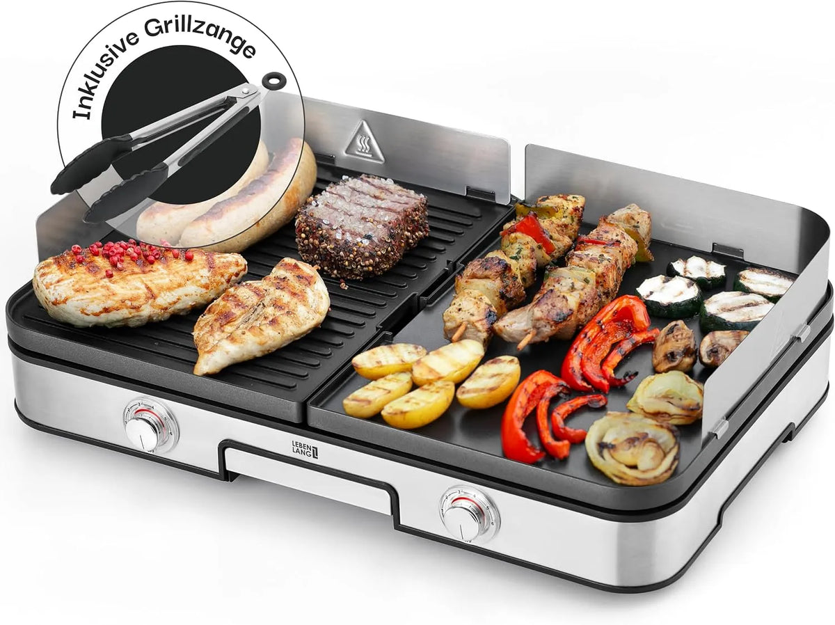 Grill, Draußen I Gril Elektro für Balkon Tisch I Elektrischer Plattengrill Indoor Grills Indoorgrill, Spritzschutz I 2400W Für Drinnen