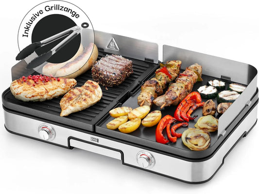 Grill, Draußen I Gril Elektro für Balkon Tisch I Elektrischer Plattengrill Indoor Grills Indoorgrill, Spritzschutz I 2400W Für Drinnen