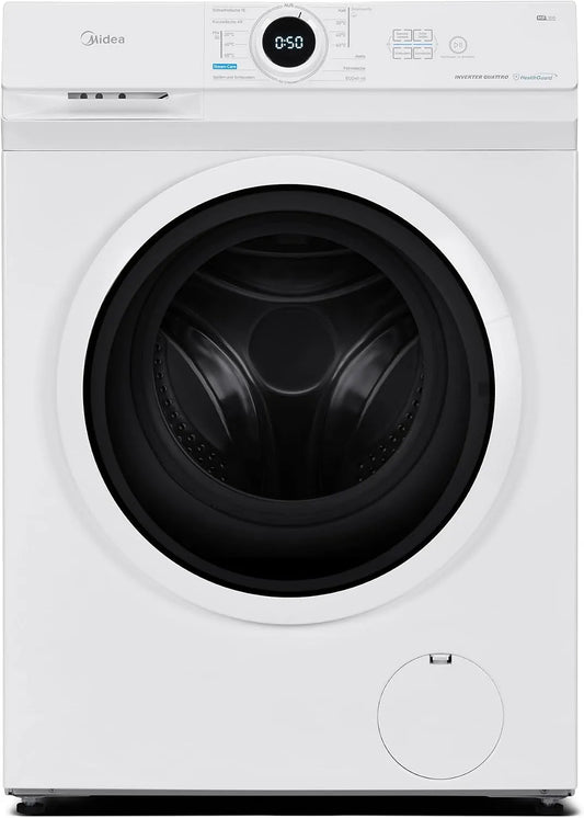 Midea Waschmaschine MF10EW100B 1400, Inverter Quattro Motor, EEK A, Grosse Trommel, Kindersicherung, Weiß, Gewicht 10kg, Min, Dampffunktion