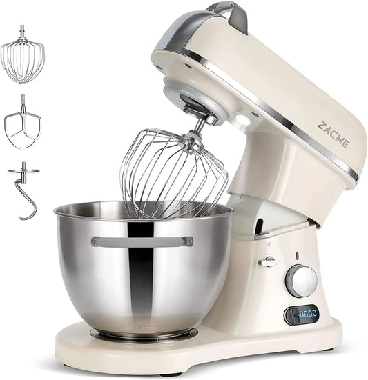 Küchenmaschine ZACME Profi, Geräuscharme Rührmaschine,3 Rühraufsätze und Spritzschutz,11 Geschwindigkeit, Leistung 1500W