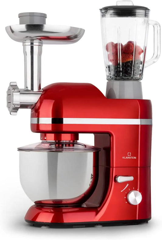 Klarstein Küchenmaschine, Küchenmaschinen mit 5L Schüssel, Leistung 1800W Teigmaschine Klein, 6 Stufen, Schneebesen Rühr- & Knethaken