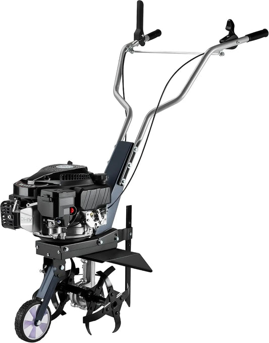 Wiltec Motorhacke, Benzin 36 cm Arbeitsbreite, Gartenhacke mit Motor 144 CCM, 4 Klingen, Bodenfräse mit Antrieb Euro 5, robuste Gartenfräse
