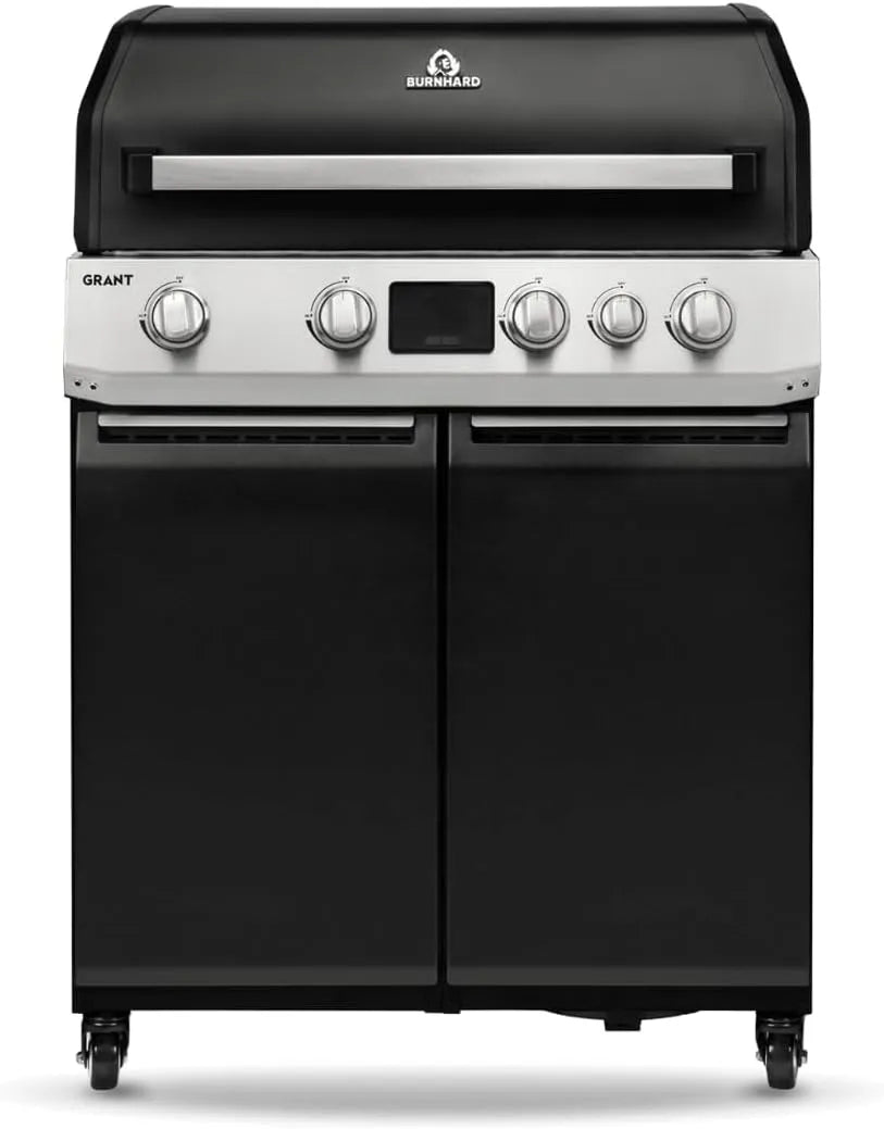 Gasgrill BURNHARD, Leistung 17,7kW, Infrarot Heckbrenner, erweiterbar, GRANT Base, 4-Brenner Modulargrill mit Gusseisen-Rosten & Türen, LED Display