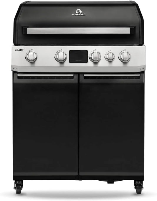 Gasgrill BURNHARD, Leistung 17,7kW, Infrarot Heckbrenner, erweiterbar, GRANT Base, 4-Brenner Modulargrill mit Gusseisen-Rosten & Türen, LED Display