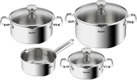 Tefal Backofen A705A8, Duetto Edelstahl Kochtopfset, für alle Herdarten geeignet, backofengeeignet, spülmaschinengeeignet, 7-teilig, außer Deckel