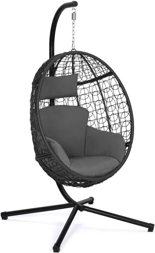 In Hängesessel Ei Durchbrochene Rattan-Effekt Farbe Grau mit grauem Kissen IDMarket