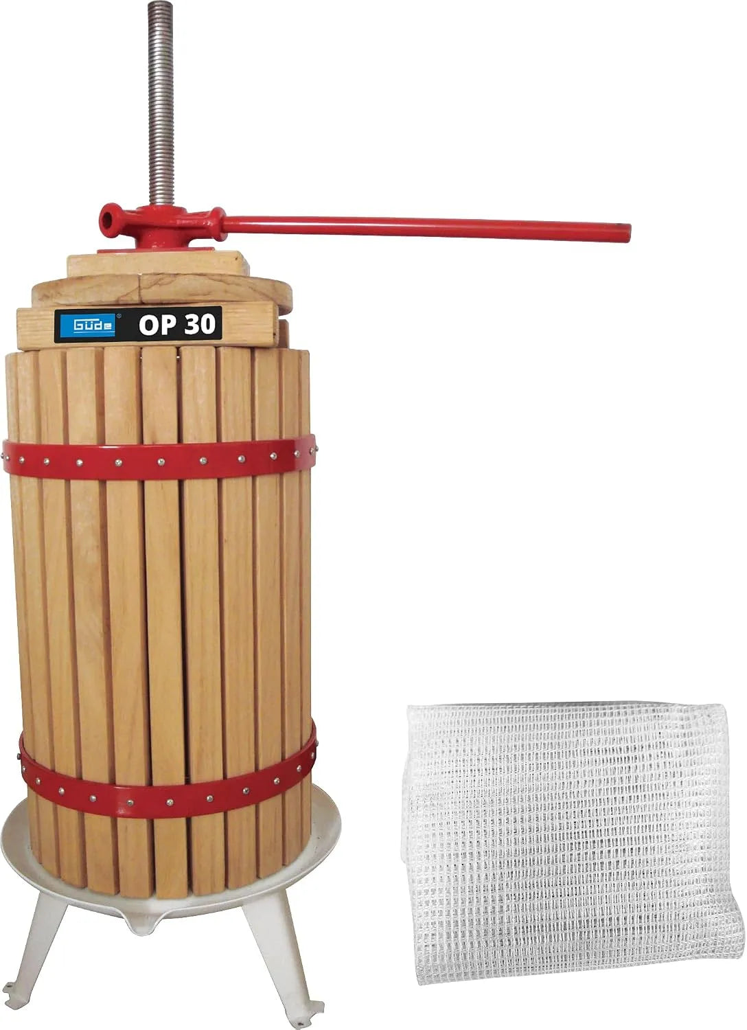 Güde Obstpresse OP 30, 2-tlg. Pressteller, Presstuch aus Polyester, fertig montiert, lebensmittelecht lackiertes Auffangbecken, robuste Stahlspindel