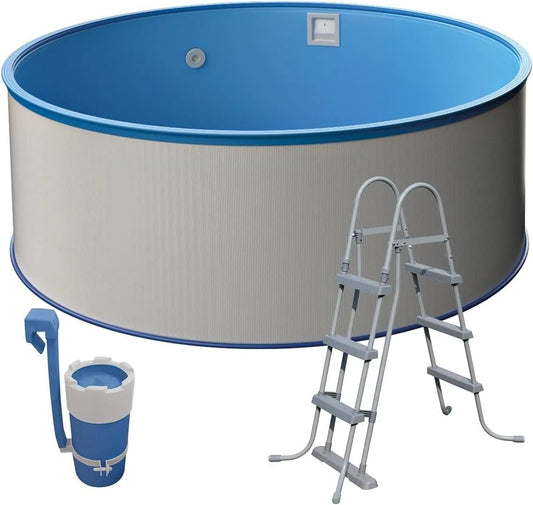 Pool, Rundform, Made in Europe, in Weiße Stahlwand, Medipool Schwimmbecken-Set Ø 3,50 x 1,20 m, Blaue Innenhülle