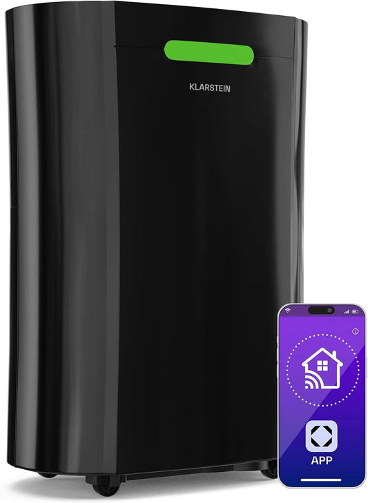 Klarstein Luftentfeuchter 24h, AeroDry Smart 12l, 12L/Tag, Fassungsvermögen 12L, Fassungsvermögen 2.5L Tank, 39dB, für Räume bis 18m², Carbon Filter