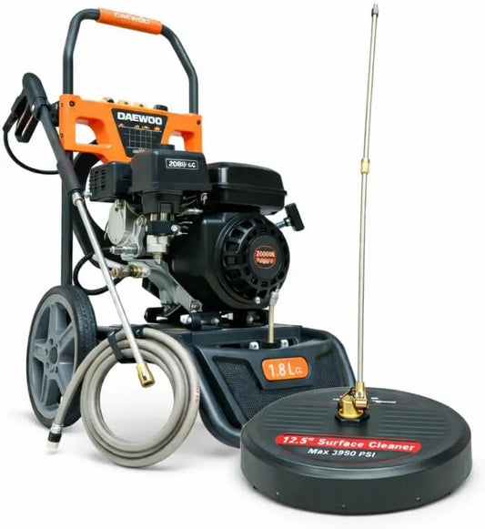 Hochdruckreiniger 7PS Benzin, 207 bar, mit Flächenreiniger und 12 m Hochdruckschlauch, Dachreiniger mit Messing Pumpenkopf, Steinreiniger Profi