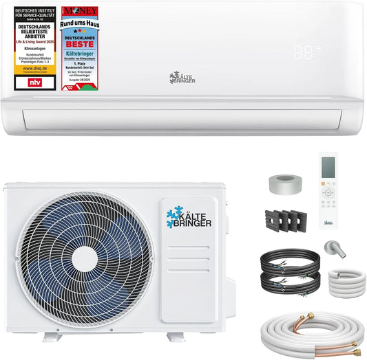 Klimaanlage 55qm Kältebringer Split, Set mit 5m Kupferleitung, 12000 BTU, Leistung 3,5 kW, Klimagerät mit Heizfunktion, WiFi & App, bis, sehr leise