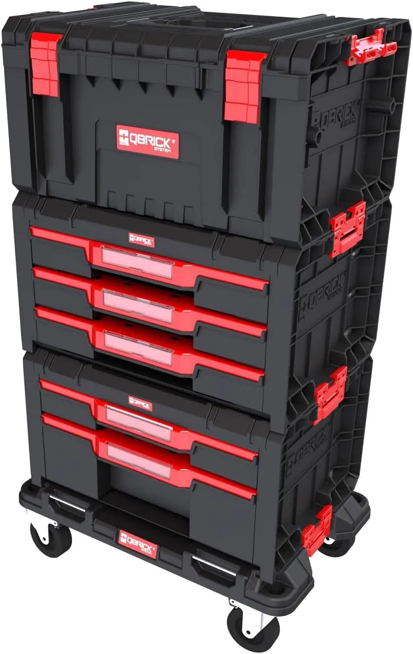 Modell 3er-Set QBRICK, Werkzeugtrolley mit Werkzeugkasten Leer und Schubladen, Werkzeugbox mit Organizer, System PRO Drawer Workshop Set Nr 2