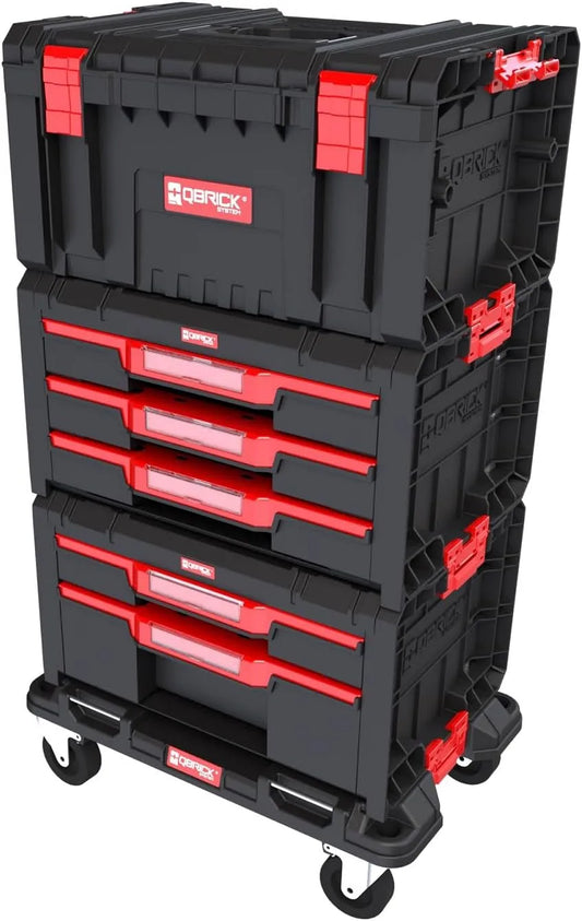 Modell 3er-Set QBRICK, Werkzeugtrolley mit Werkzeugkasten Leer und Schubladen, Werkzeugbox mit Organizer, System PRO Drawer Workshop Set Nr 2