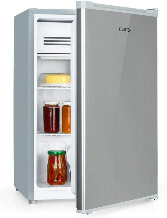 Klarstein Kühlschrank, 76 Liter Fassungsvermögen, 2 flexible Glasböden, Gefrierfach: 4 Liter, Flaschenfach bis 2 Liter, Delaware, Silber, Farbe Grau
