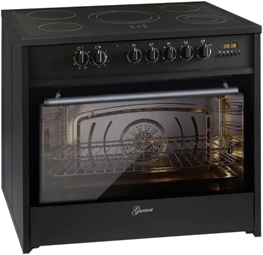 Kochfeld, 8 Funktionen, Heißluft, Teleskopauszug, Elektro Standherd GCH E 912 BL Herd 90 cm in Schwarz Glaskeramik Herd Range Coocker 121 L, Grill
