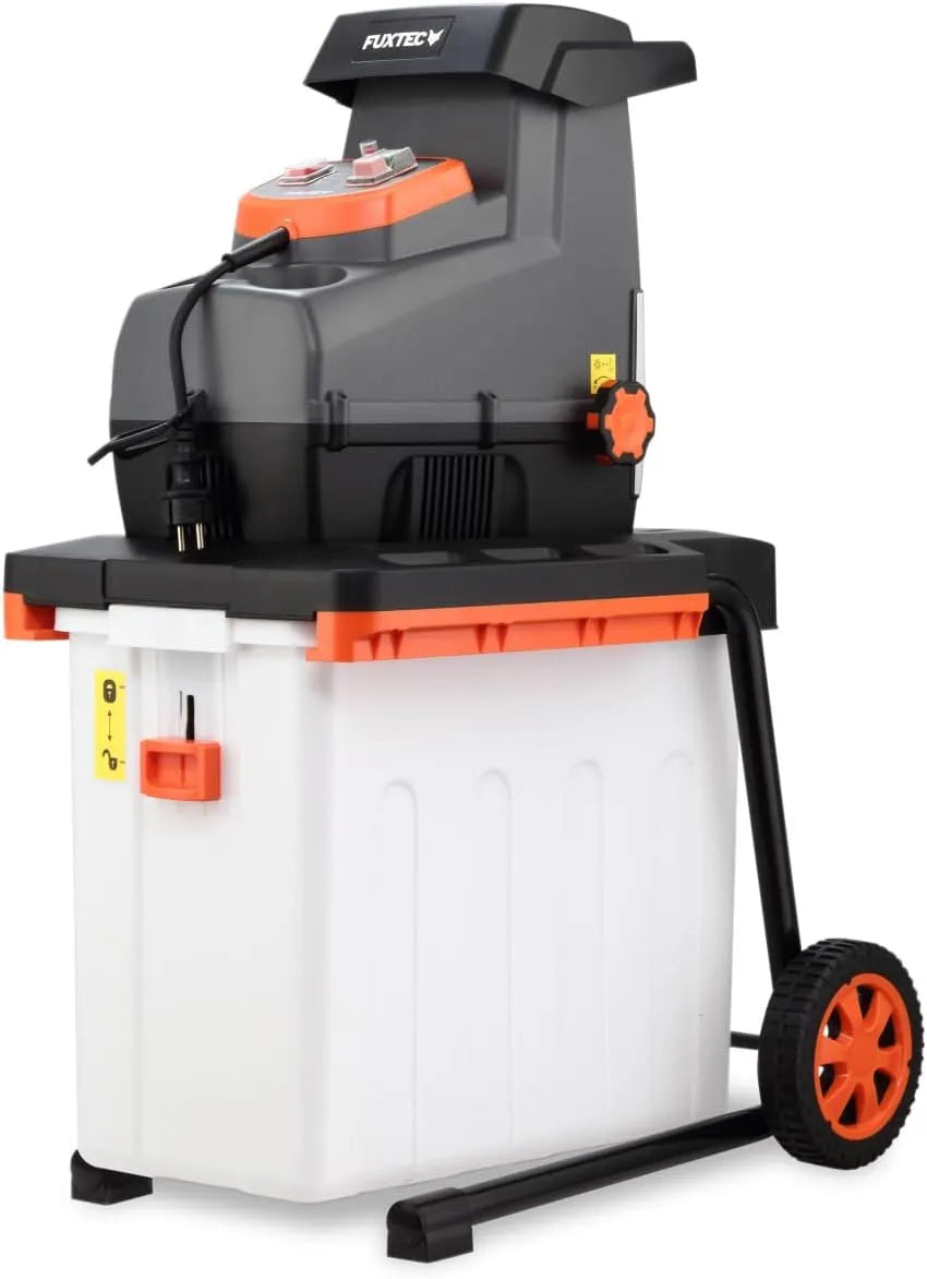 Fuxtec Modell FX-EGH2800B, leise & kraftvoll mit 60L Auffangbox und Überlastschutzsystem, Walzenhäcksler mit 2800W Leistung und Rückwärtslauf