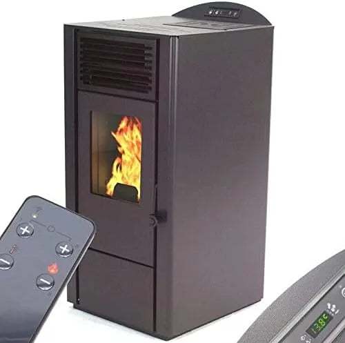 Kaminofen 56300, Pelletofen 9,5kW Pelletkamin Pelletheizung A+ Holzofen Glastür AWZ, in Schwarz