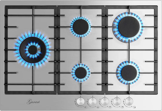 Kochfeld FG 755, GCH Gaskochfeld 75 cm, Leistung 4,0 KW WOK, 5 Gasbrenner, Edelstahl, Erdgas, FL.Gas