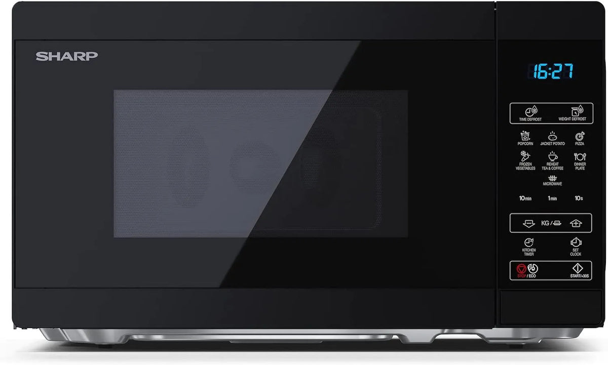 Sharp Mikrowelle MS02E, Leistung 800W, Fassungsvermögen 11 Leistungsstufen, Abmessungen: 440x258x324cm, Auftaufunktion, in Schwarz