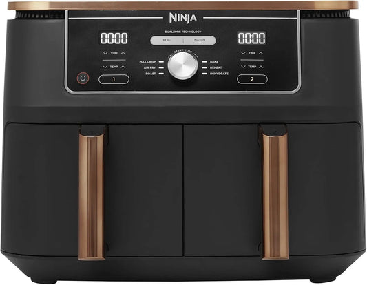 Ninja Foodi MAX Dual Zone Air Fritteuse, Fassungsvermögen 9,5 l, 6-in-1, verwenden Sie kein Öl, 2 Schubladen, 8 Portionen, Max Crisp, Amazon Exclusive