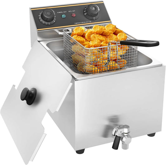 Fritteuse Friteuse Edelstahl Elektrische Gastro, Fassungsvermögen 6L Behälter, Professionelle Elektro Fritteuse Gastro