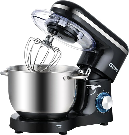 Küchenmaschine, 6 Geschwindigkeits Teigmaschine mit Rührhaken, Knethaken, in Schwarz, Fassungsvermögen 6,2 L Knetmaschine 1400 W, Schneebesen