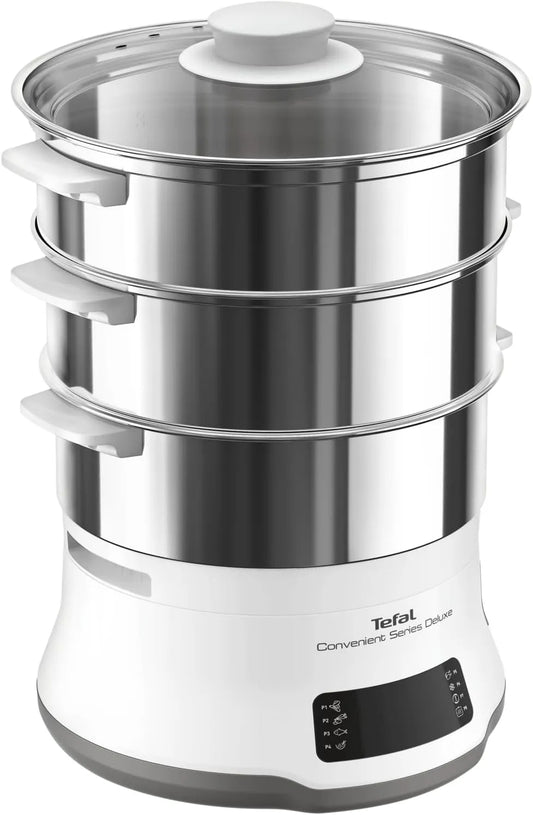 Tefal Modell VC502D, 8 Betriebsprogramme, einfacher Touchscreen, langlebige Qualität, weiß, Convenient Series Deluxe Dampfgarer, Garen auf 3 Ebenen