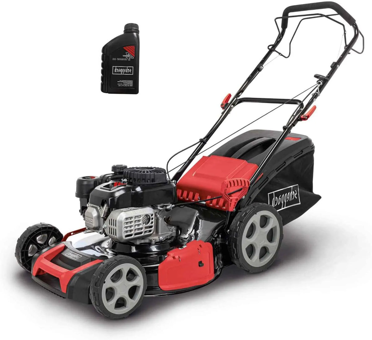 Scheppach Rasenmäher MS175-51, 5,4 PS, 51cm Schnittbreite, Fassungsvermögen 65L Korb, 8-Fach Verstellung, inklusive. Motoröl, Benzin mit Radantrieb