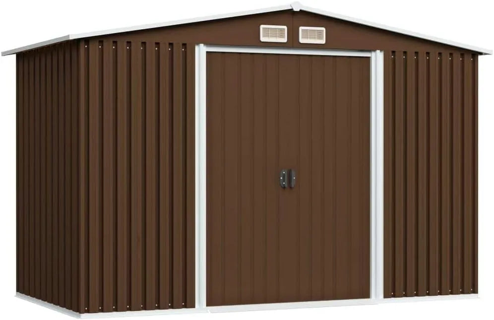 Geräteschuppen Braun, Gecheer Metall Gerätehaus Gartenhaus Gartenschuppen Lagerschuppen Gartenschrank