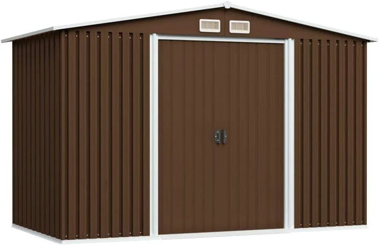 Geräteschuppen Braun, Gecheer Metall Gerätehaus Gartenhaus Gartenschuppen Lagerschuppen Gartenschrank