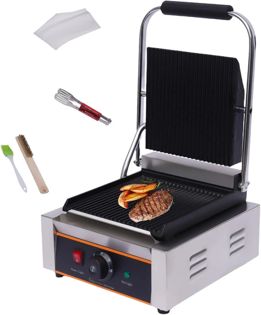 Grill, Elektrischer Tischgrill mit Öl-Pinsel, Leistung 1800W Elektrischer Kontaktgrill Kochplatte Profi, Reinigungsbürste