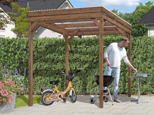 Gerätehaus, Pfosten 7x7 cm, Holz, Terrassenüberdachung, inklusive. Transparenten PVC-Dachplatten, BxTxH: 203x199x230 cm, Holzunterstand UNIPORT