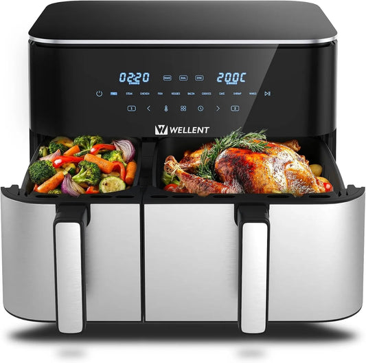 Heißluftfritteuse 4+7L WELLENT 10, 2 Kammern, Leistung 2600W 11L Airfryer XXL, Match & Synchronisierungsfunktion, spülmaschinenfest