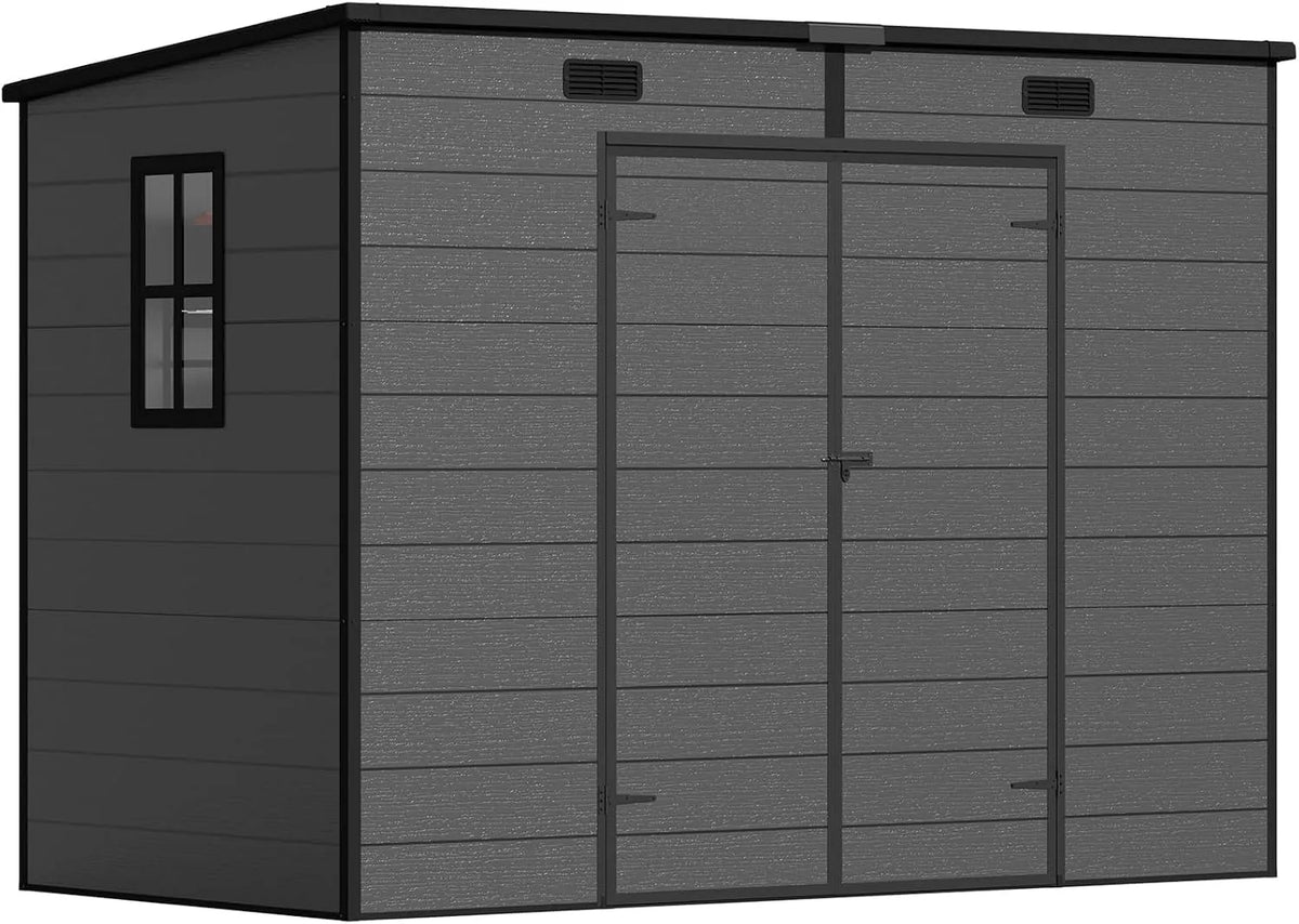 Gartenhaus, Fahrradschuppen, Kunststoff 8x4, Wetterfestes Gerätehaus mit Bodenplatte, in Schwarz