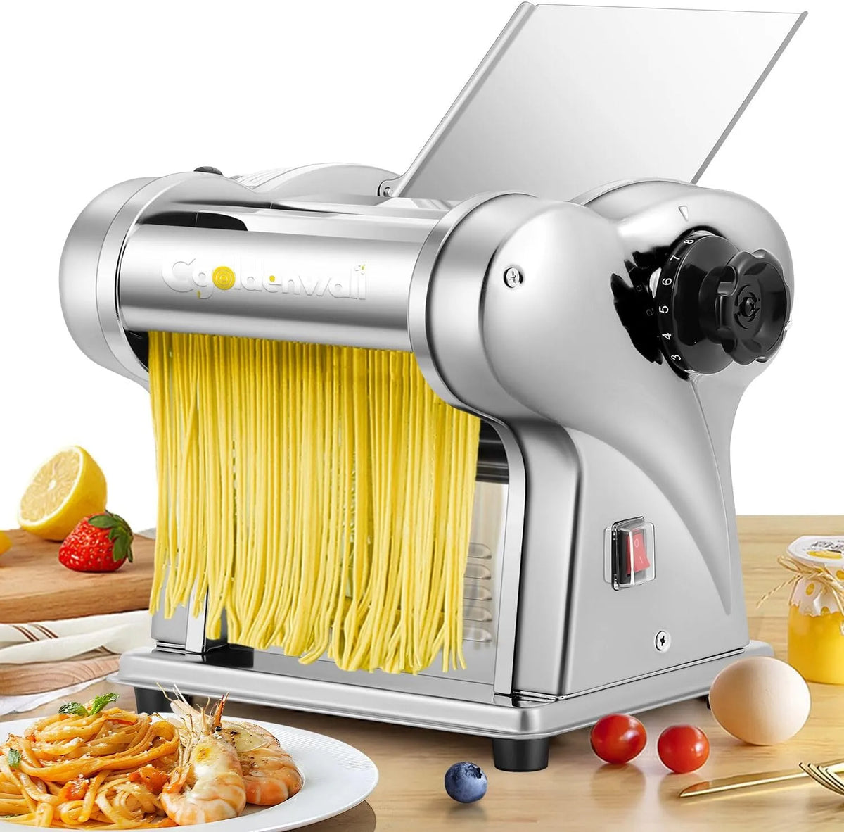 Nudelmaschine mm/4 CGOLDENWALL Elektrische, Leistung 140W, 1,5 mm, Edelstahl Pasta Maker mit 2 Klingen, Fettuccine