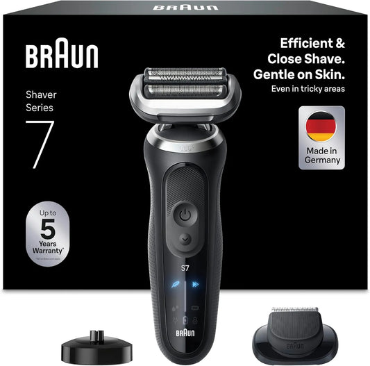 Braun Modell 72-N4200s, Series 7 Elektrorasierer, Rasierer Herren Elektrisch mit 60 Min. Akkulaufzeit, +1 Aufsatz, Ladeständer, in Schwarz
