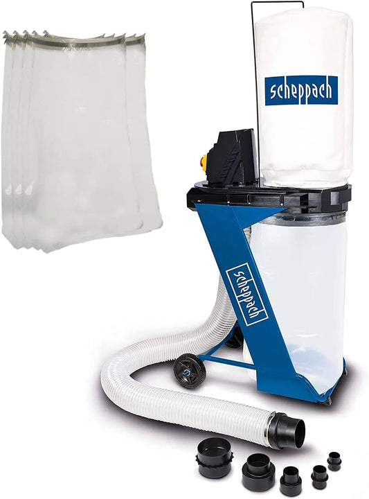 Scheppach Absauganlage DC500, 1150m3/h, Fassungsvermögen 75L Auffangsack, Luftleistung 1150m3, Set mit 4 TLG. Adapterset & 5 Spänesäcke, 550W Leistung