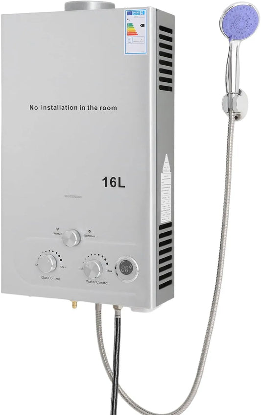 Warmwasserbereiter, Gas-Heizung für Campingplätze, Fassungsvermögen 16L Gas Durchlauferhitzer 32KW, Anhänger, Wohnwagen, Gärten